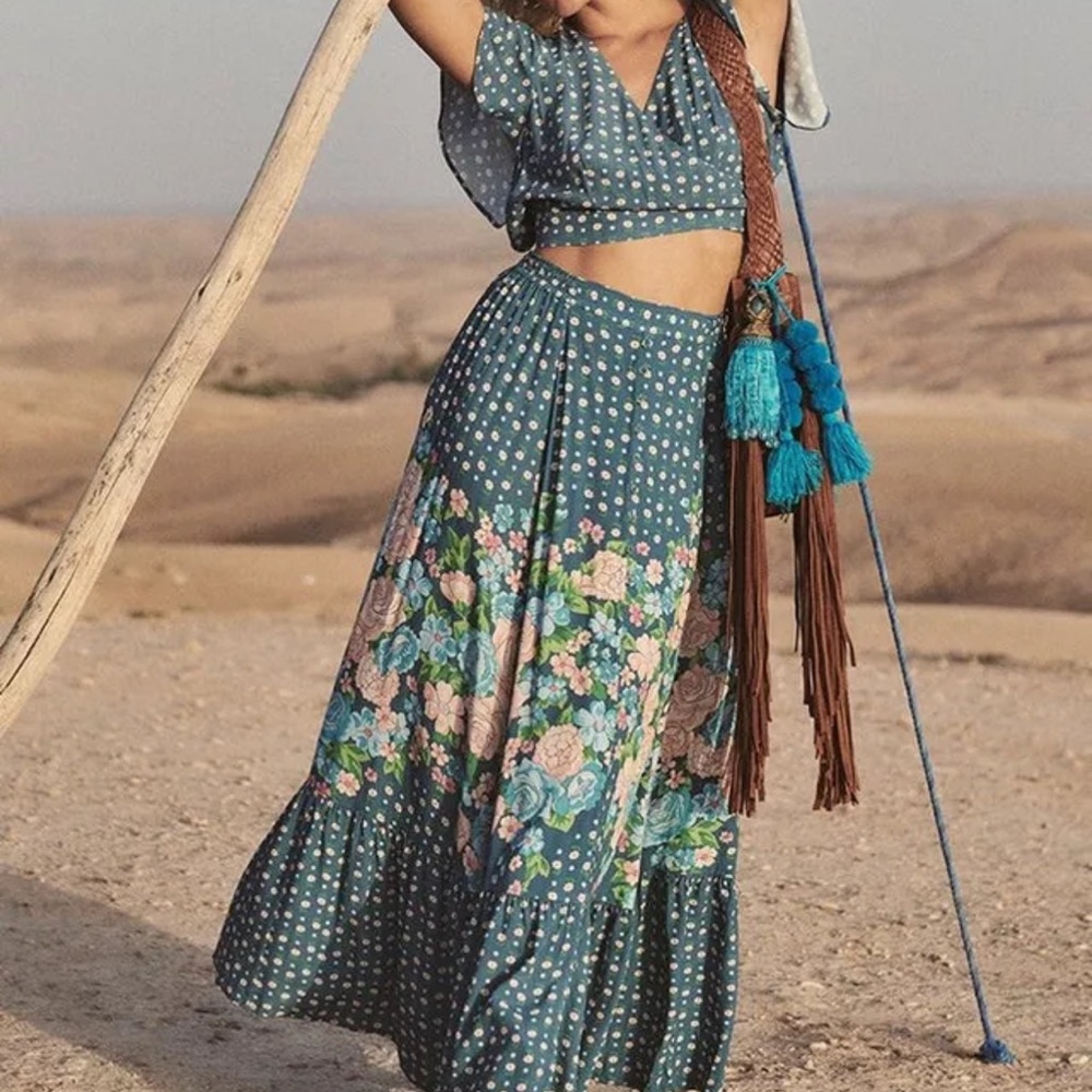 Temporary price drop!! Spell Yellow Rose Maxi Skirt and Crop Top Set